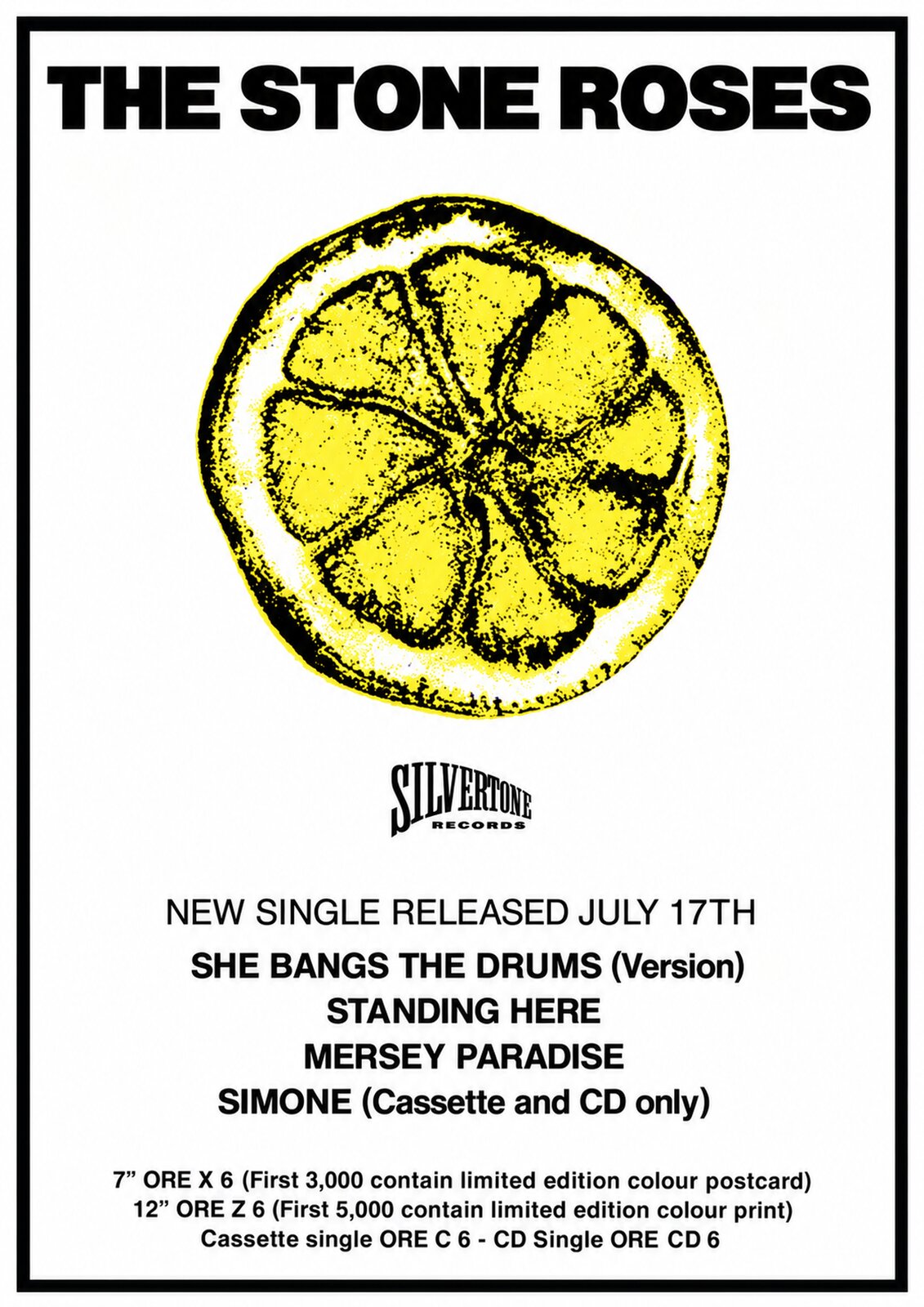The Stone Roses — She Bangs the Drums — Lemon Design A3 Art Print